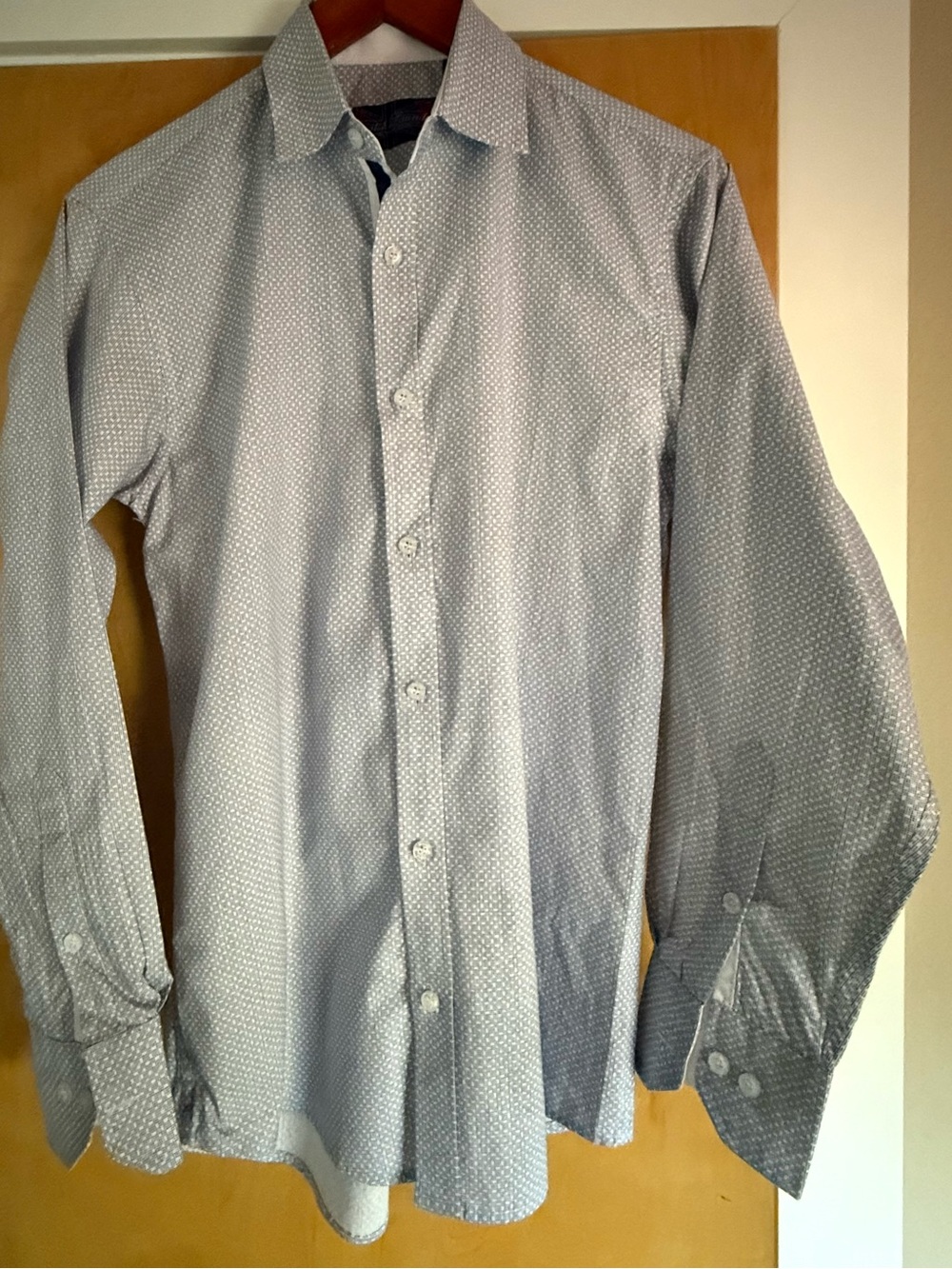 English Laundry Men's Light Blue Micro-Print Dress Shirt, Small